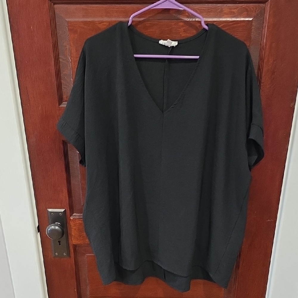 Black Relaxed Boxy Short Sleeve Blouse